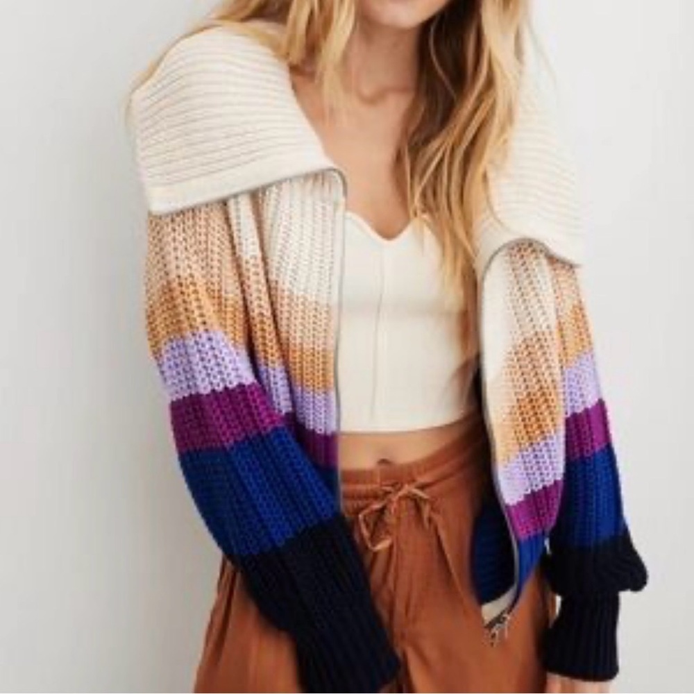 Aerie zip-up sweater, Y2K, color block 0075